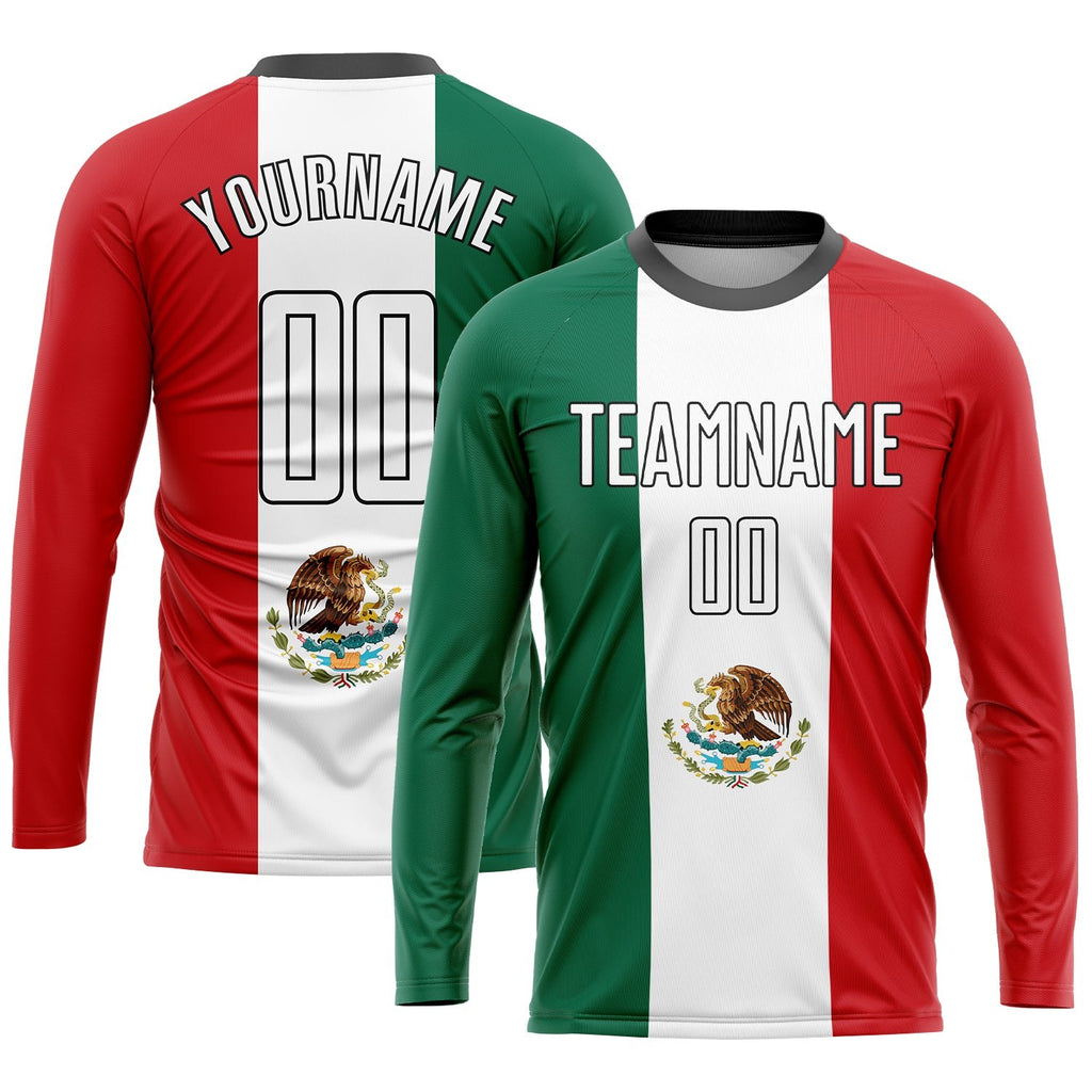 Custom Kelly Green White Red-Black Sublimation Mexican Flag Soccer Uniform Jersey photo 3