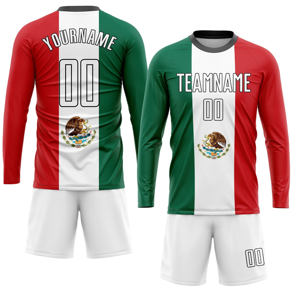 Custom Kelly Green White Red-Black Sublimation Mexican Flag Soccer Uniform Jersey photo 4