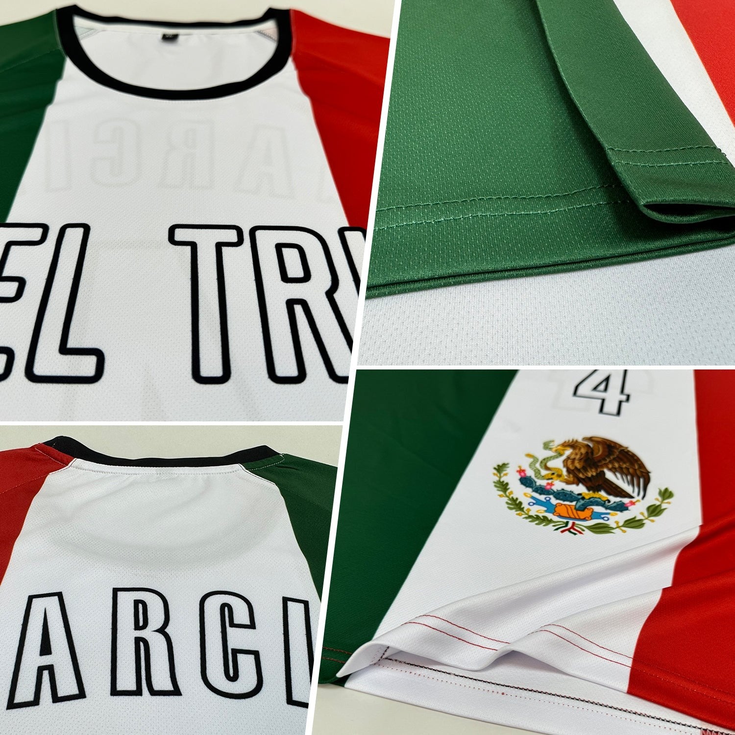 Custom Kelly Green White Red-Black Sublimation Mexican Flag Soccer Uniform Jersey photo 5