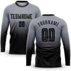 Custom Gray Black Sublimation Long Sleeve Fade Fashion Soccer Uniform Jersey