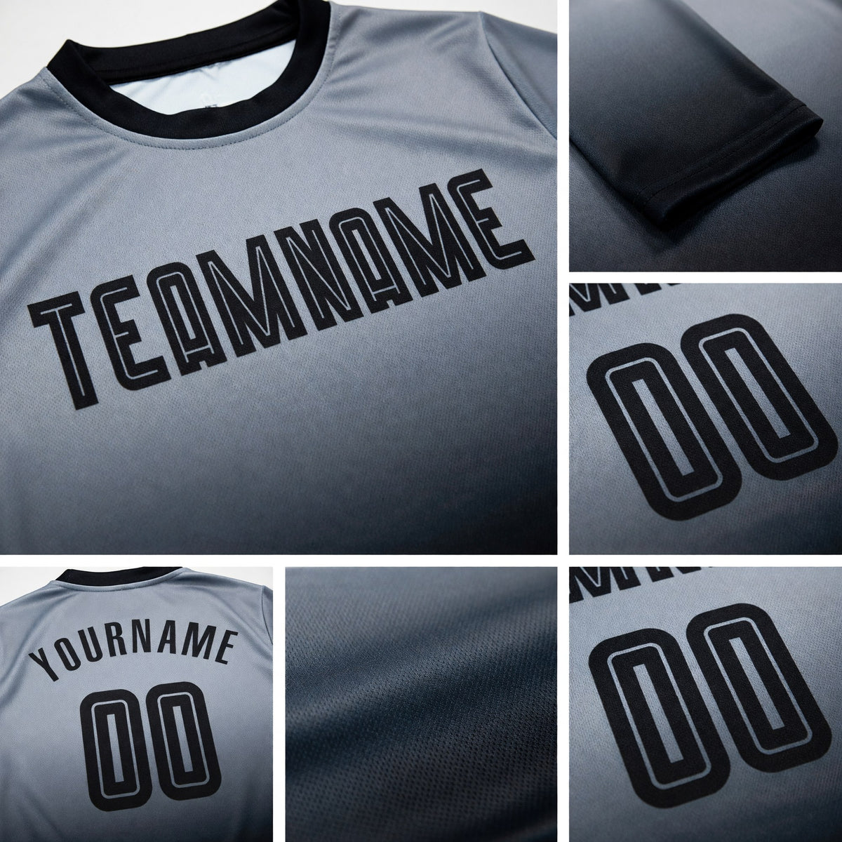 Custom Gray Black Sublimation Long Sleeve Fade Fashion Soccer Uniform Jersey detail