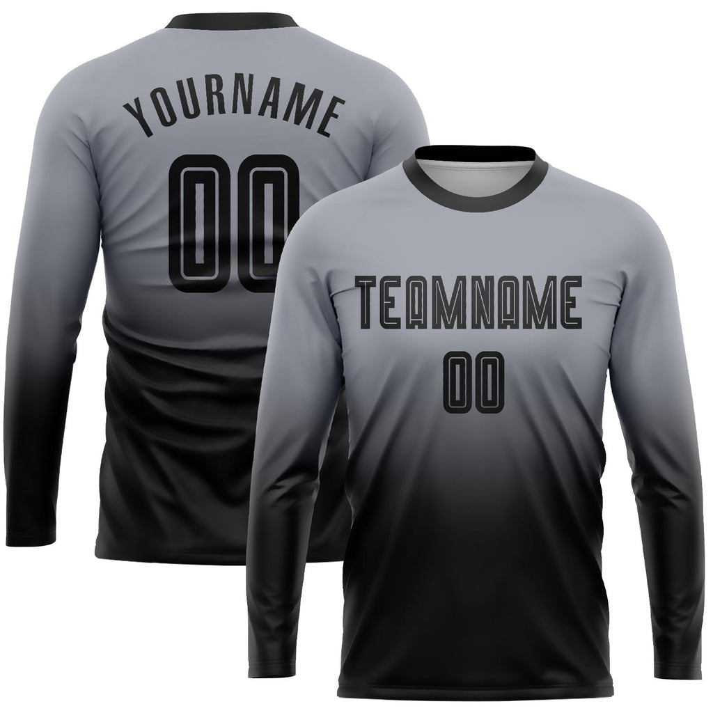 Custom Gray Black Sublimation Long Sleeve Fade Fashion Soccer Uniform Jersey photo 1