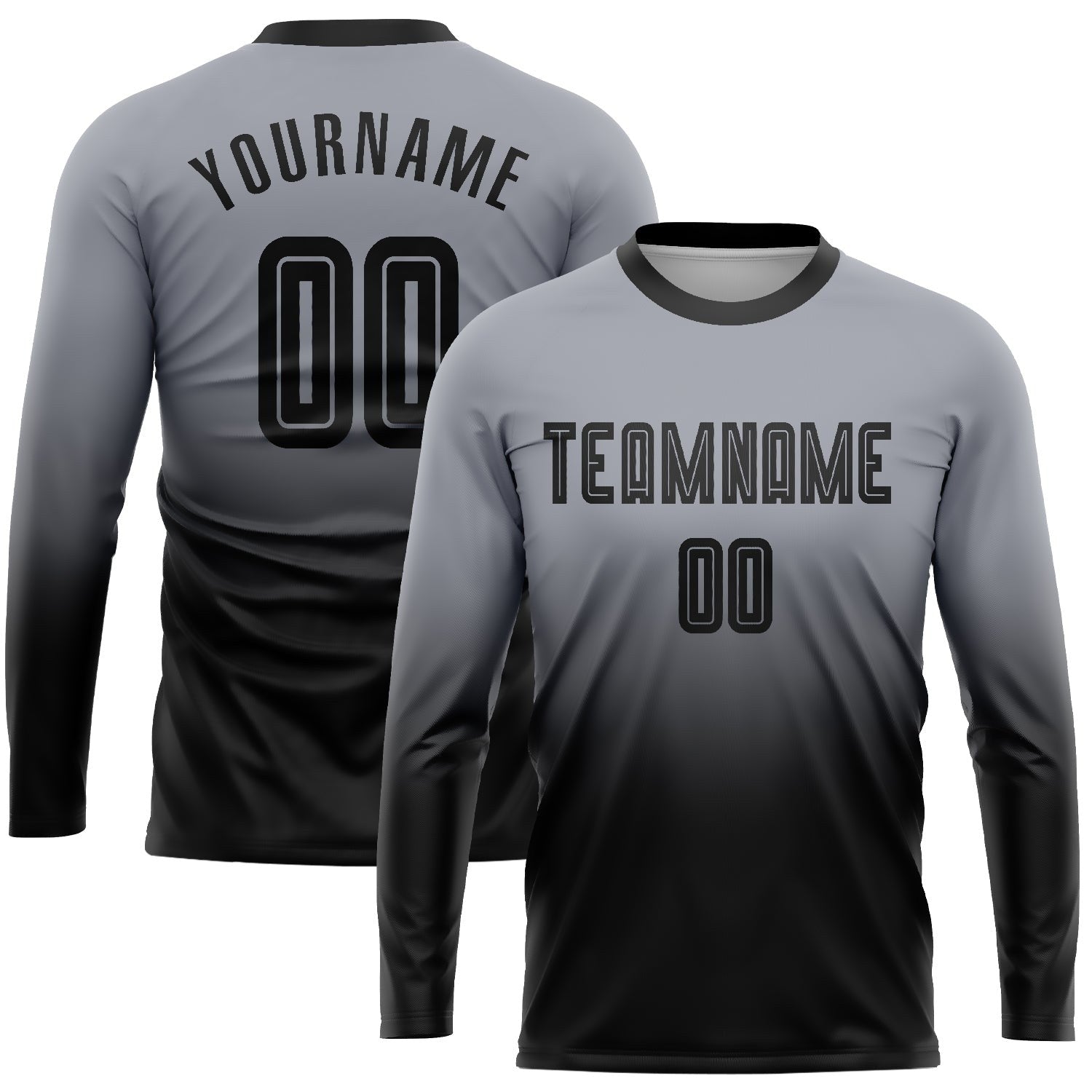 Custom Gray Black Sublimation Long Sleeve Fade Fashion Soccer Uniform Jersey photo 1