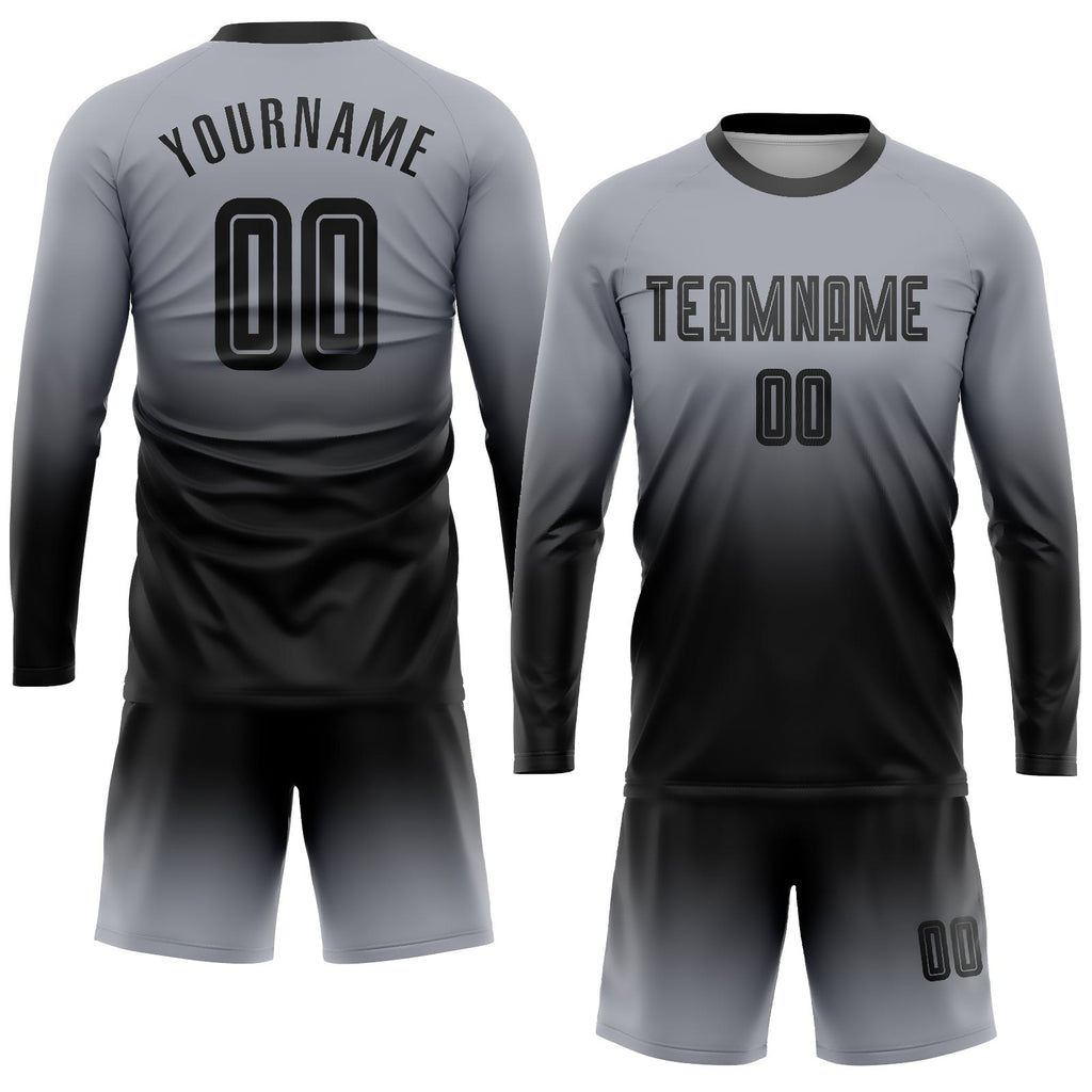 Custom Gray Black Sublimation Long Sleeve Fade Fashion Soccer Uniform Jersey photo 2