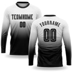 Custom White Black Sublimation Long Sleeve Fade Fashion Soccer Uniform Jersey