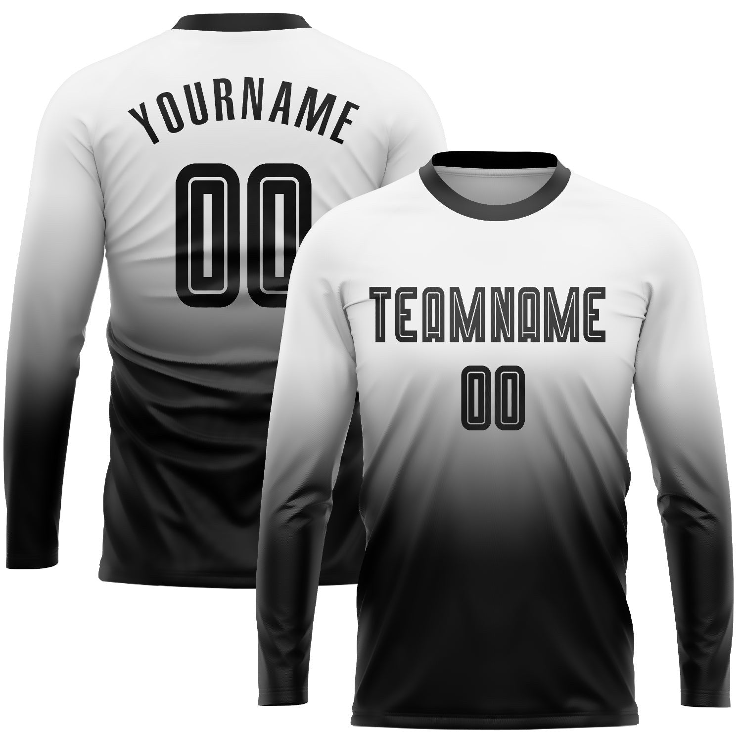 Custom White Black Sublimation Long Sleeve Fade Fashion Soccer Uniform Jersey photo 1