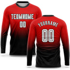 Custom Red White-Black Sublimation Long Sleeve Fade Fashion Soccer Uniform Jersey