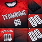 Custom Red White-Black Sublimation Long Sleeve Fade Fashion Soccer Uniform Jersey detail