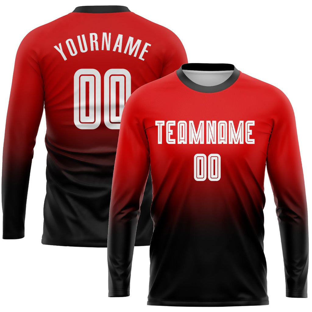 Custom Red White-Black Sublimation Long Sleeve Fade Fashion Soccer Uniform Jersey photo 1