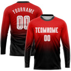 Custom Red White-Black Sublimation Long Sleeve Fade Fashion Soccer Uniform Jersey photo 1