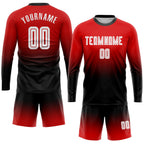 Custom Red White-Black Sublimation Long Sleeve Fade Fashion Soccer Uniform Jersey photo 2