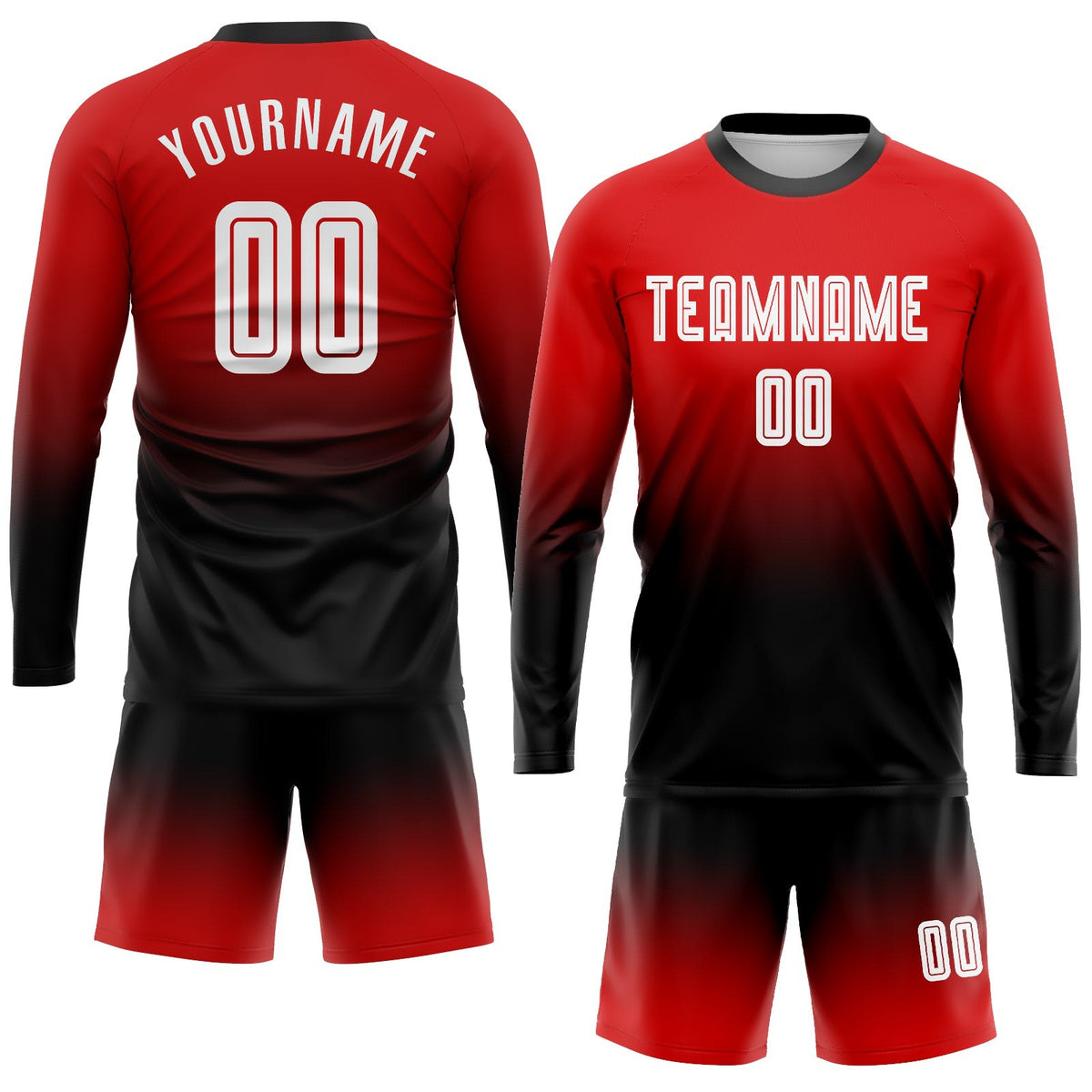 Custom Red White-Black Sublimation Long Sleeve Fade Fashion Soccer Uniform Jersey photo 2