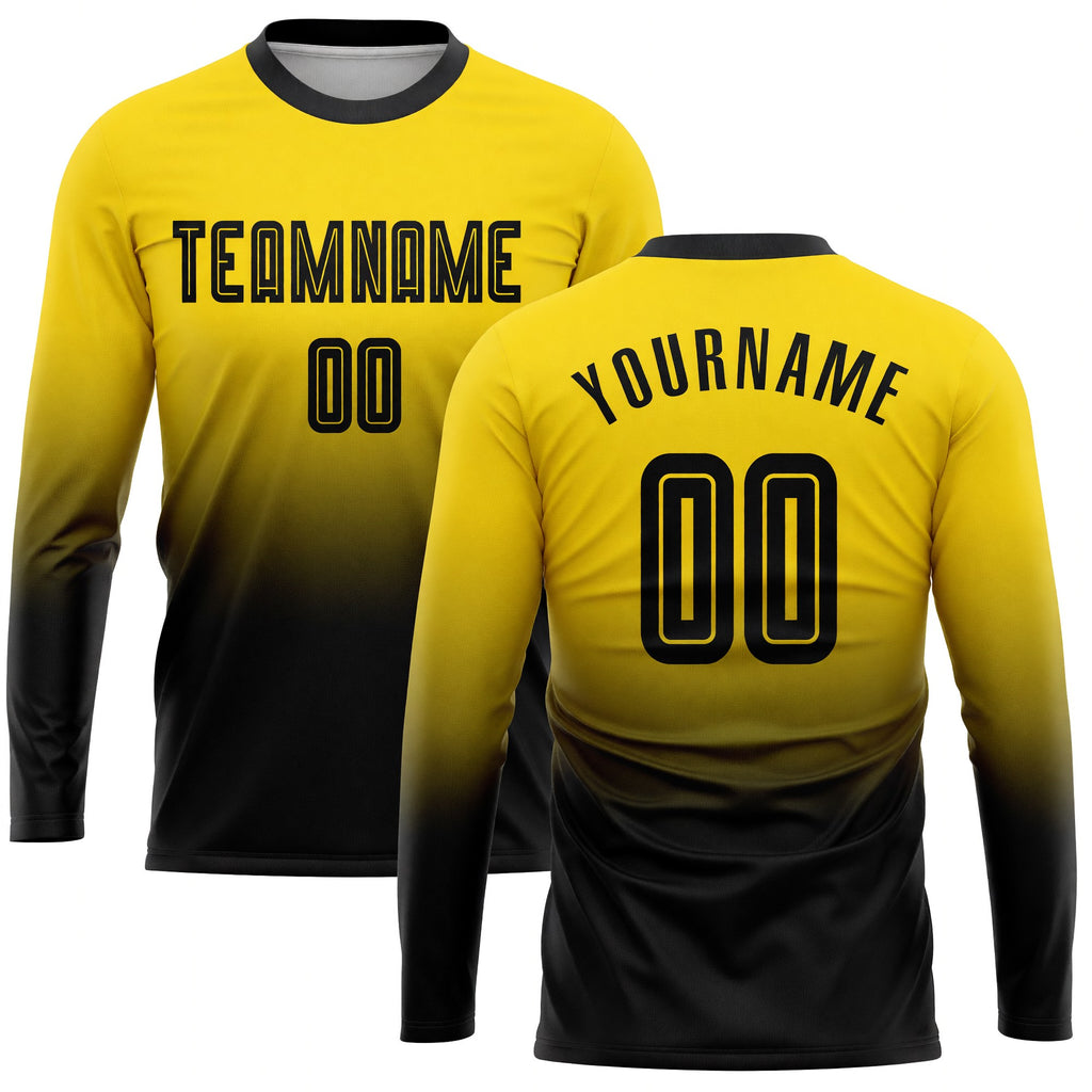 Custom Gold Black Sublimation Long Sleeve Fade Fashion Soccer Uniform Jersey