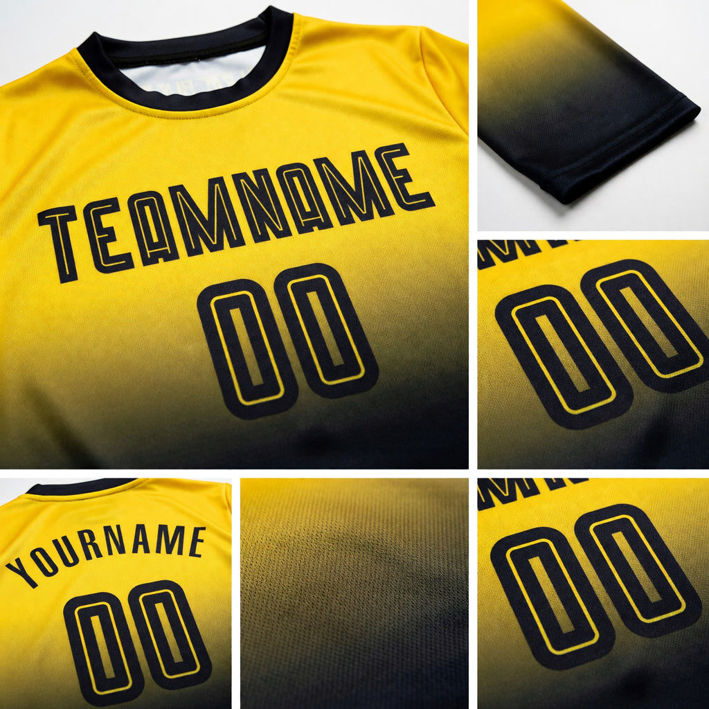 Custom Gold Black Sublimation Long Sleeve Fade Fashion Soccer Uniform Jersey detail