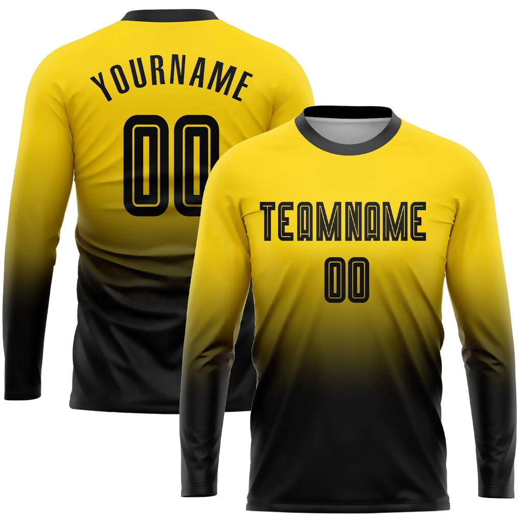 Custom Gold Black Sublimation Long Sleeve Fade Fashion Soccer Uniform Jersey photo 1