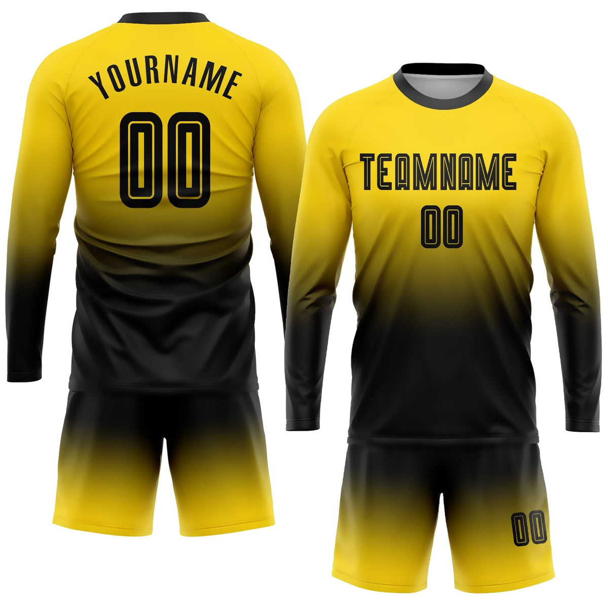 Custom Gold Black Sublimation Long Sleeve Fade Fashion Soccer Uniform Jersey photo 2