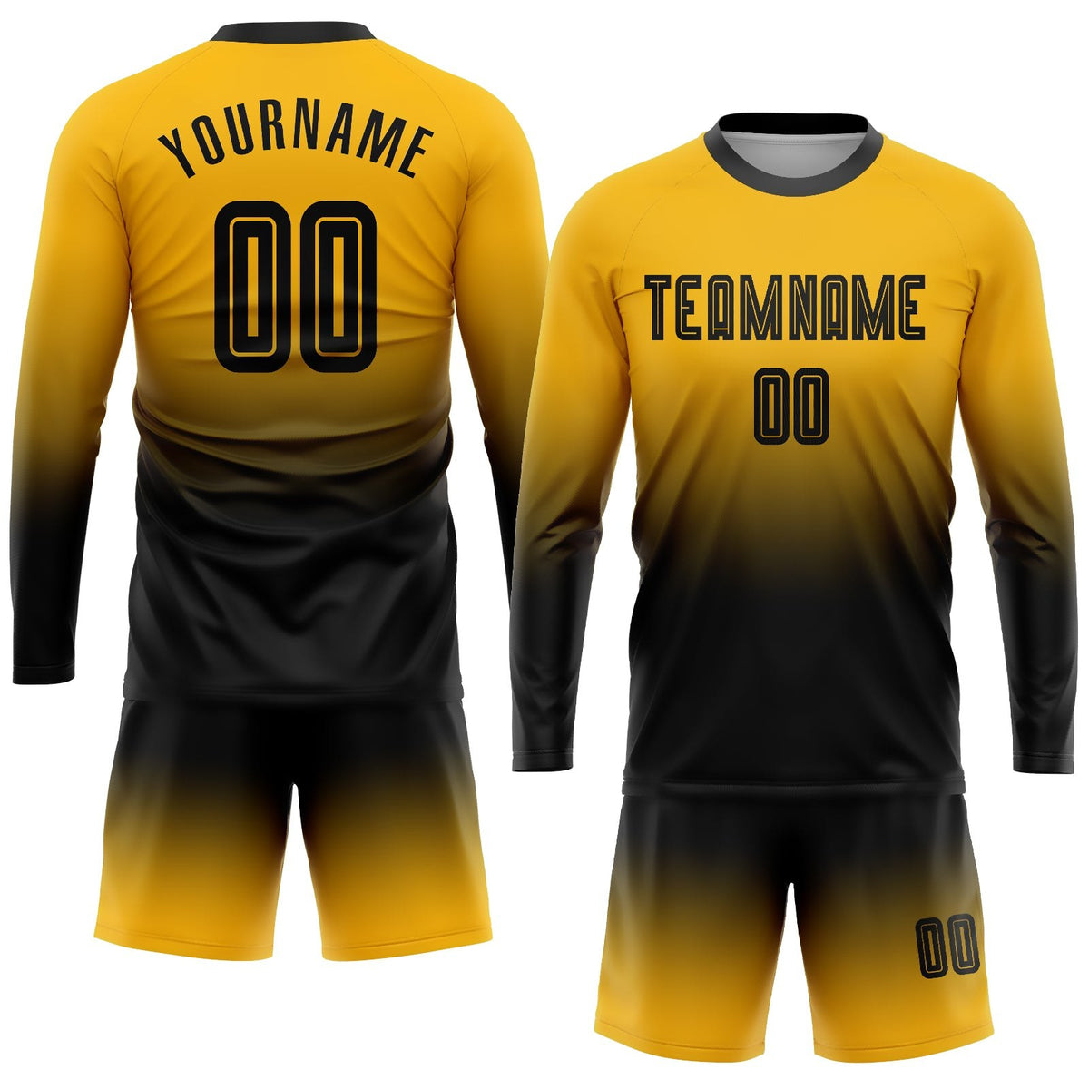 Custom Gold Black Sublimation Long Sleeve Fade Fashion Soccer Uniform Jersey photo 2