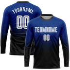 Custom Royal White-Black Sublimation Long Sleeve Fade Fashion Soccer Uniform Jersey photo 1