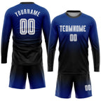 Custom Royal White-Black Sublimation Long Sleeve Fade Fashion Soccer Uniform Jersey photo 2