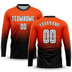 Custom Orange White-Black Sublimation Long Sleeve Fade Fashion Soccer Uniform Jersey