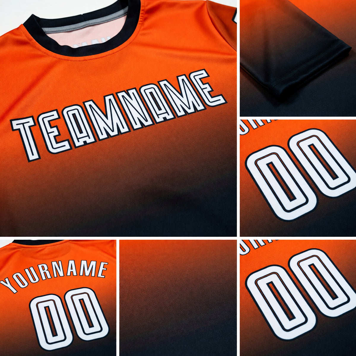 Custom Orange White-Black Sublimation Long Sleeve Fade Fashion Soccer Uniform Jersey detail