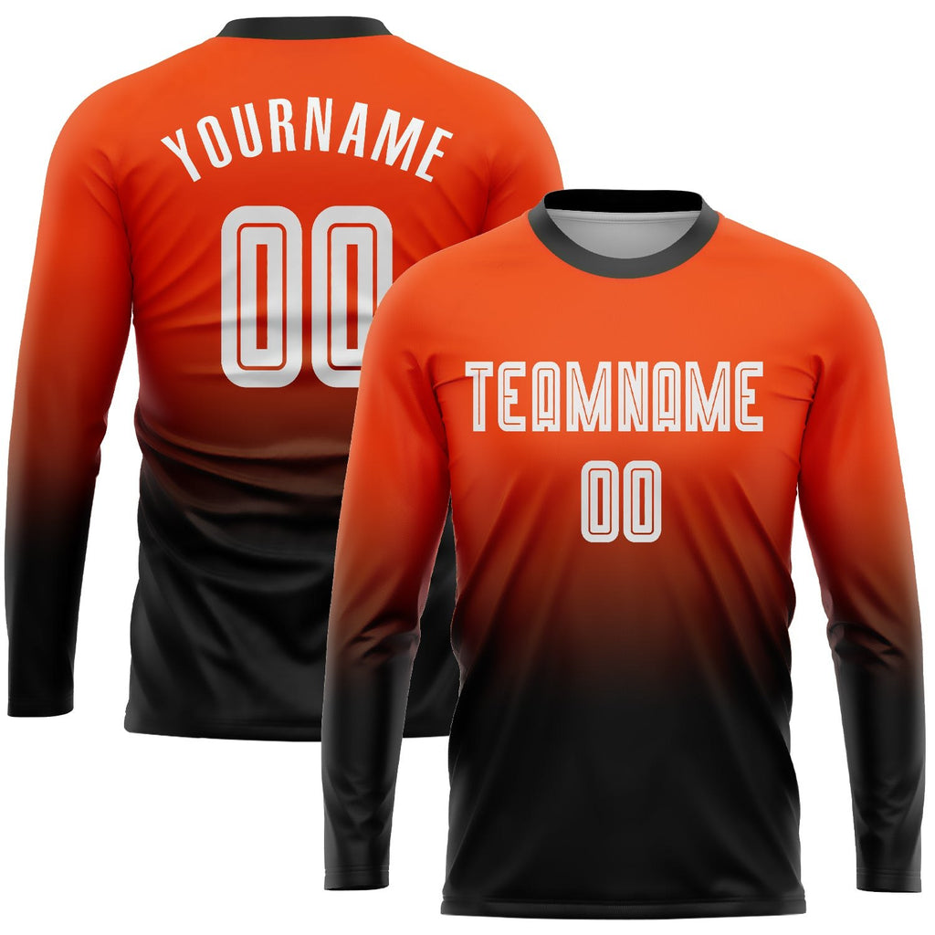 Custom Orange White-Black Sublimation Long Sleeve Fade Fashion Soccer Uniform Jersey photo 1