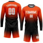 Custom Orange White-Black Sublimation Long Sleeve Fade Fashion Soccer Uniform Jersey photo 2