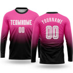 Custom Pink White-Black Sublimation Long Sleeve Fade Fashion Soccer Uniform Jersey