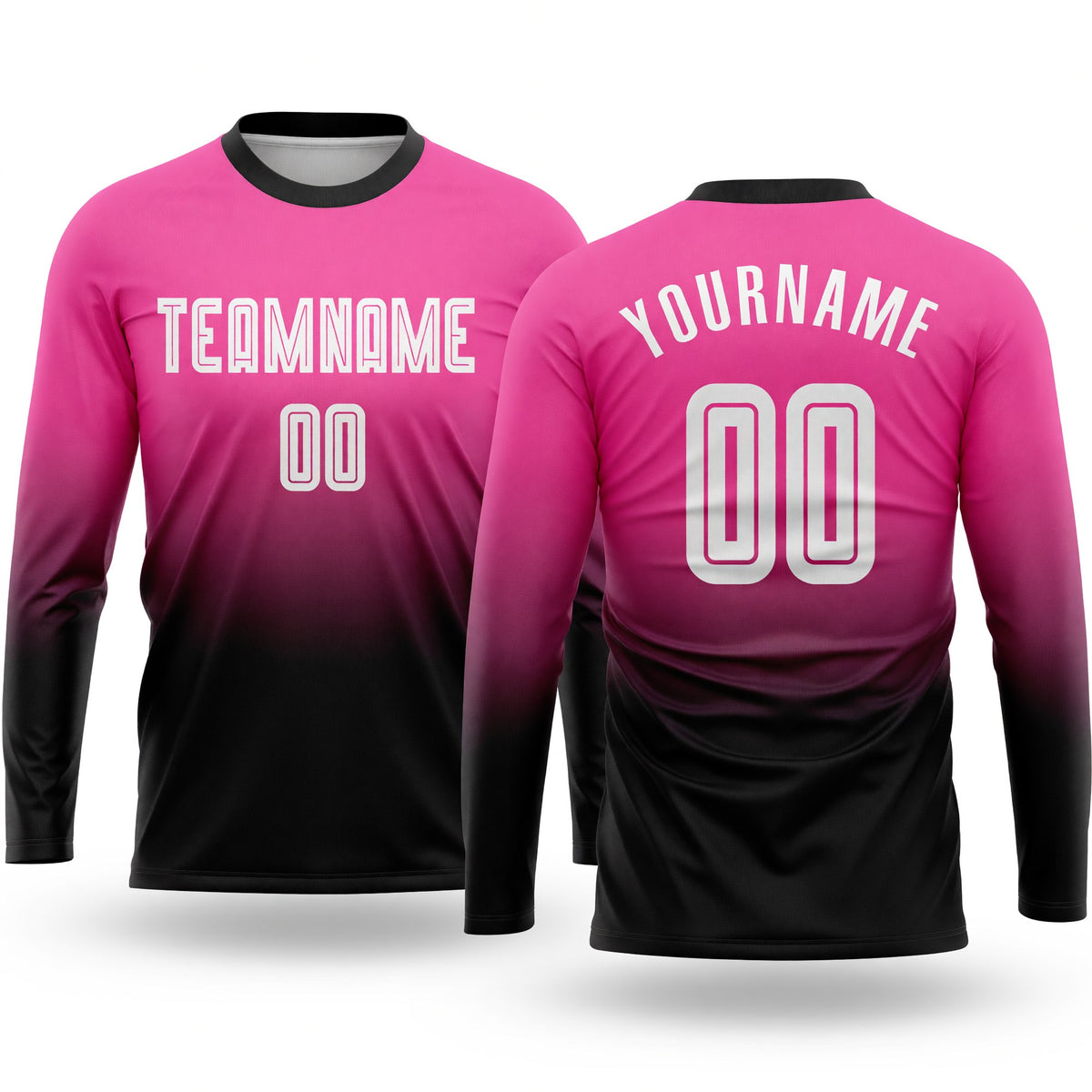 Custom Pink White-Black Sublimation Long Sleeve Fade Fashion Soccer Uniform Jersey