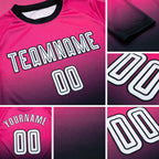 Custom Pink White-Black Sublimation Long Sleeve Fade Fashion Soccer Uniform Jersey detail