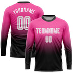 Custom Pink White-Black Sublimation Long Sleeve Fade Fashion Soccer Uniform Jersey photo 1
