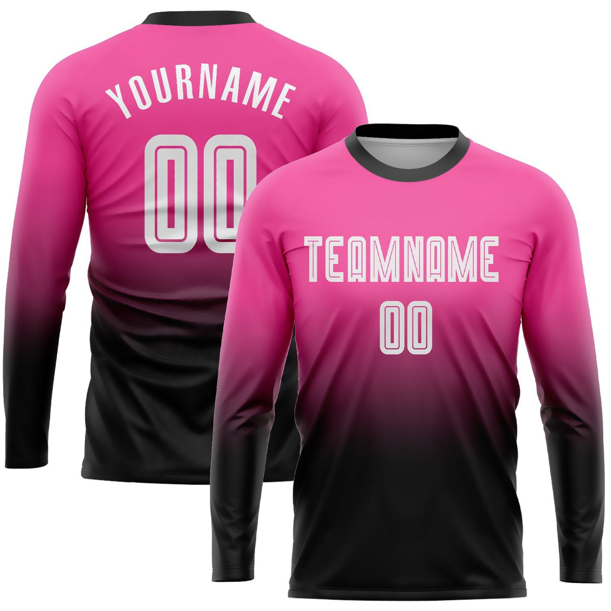 Custom Pink White-Black Sublimation Long Sleeve Fade Fashion Soccer Uniform Jersey photo 1