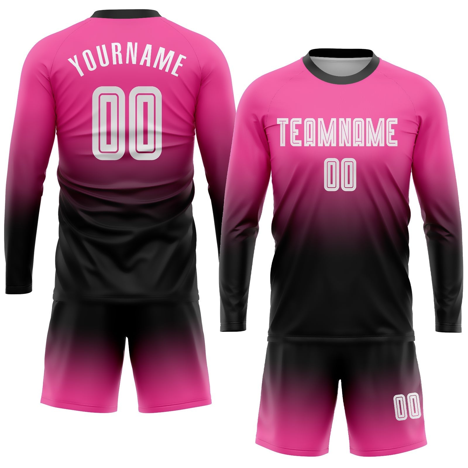 Custom Pink White-Black Sublimation Long Sleeve Fade Fashion Soccer Uniform Jersey photo 2