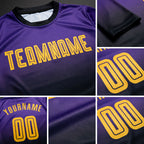 Custom Purple Gold-Black Sublimation Long Sleeve Fade Fashion Soccer Uniform Jersey detail