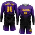 Custom Purple Gold-Black Sublimation Long Sleeve Fade Fashion Soccer Uniform Jersey photo 2