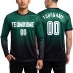 Custom Kelly Green White-Black Sublimation Long Sleeve Fade Fashion Soccer Uniform Jersey worn front and back