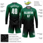 Custom Kelly Green White-Black Sublimation Long Sleeve Fade Fashion Soccer Uniform Jersey photo 3
