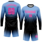 Custom Light Blue Pink-Black Sublimation Long Sleeve Fade Fashion Soccer Uniform Jersey photo 2