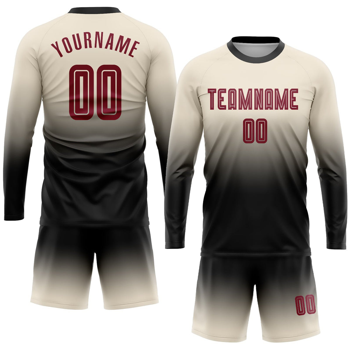 Custom Cream Crimson-Black Sublimation Long Sleeve Fade Fashion Soccer Uniform Jersey photo 2