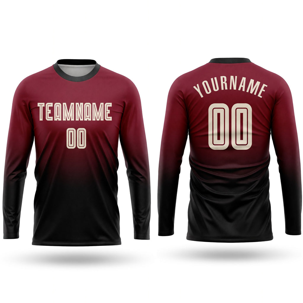 Custom Crimson Cream-Black Sublimation Long Sleeve Fade Fashion Soccer Uniform Jersey