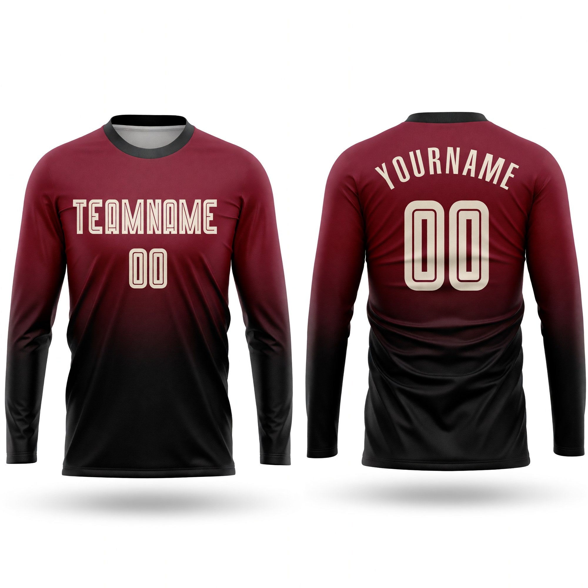 Custom Crimson Cream-Black Sublimation Long Sleeve Fade Fashion Soccer Uniform Jersey