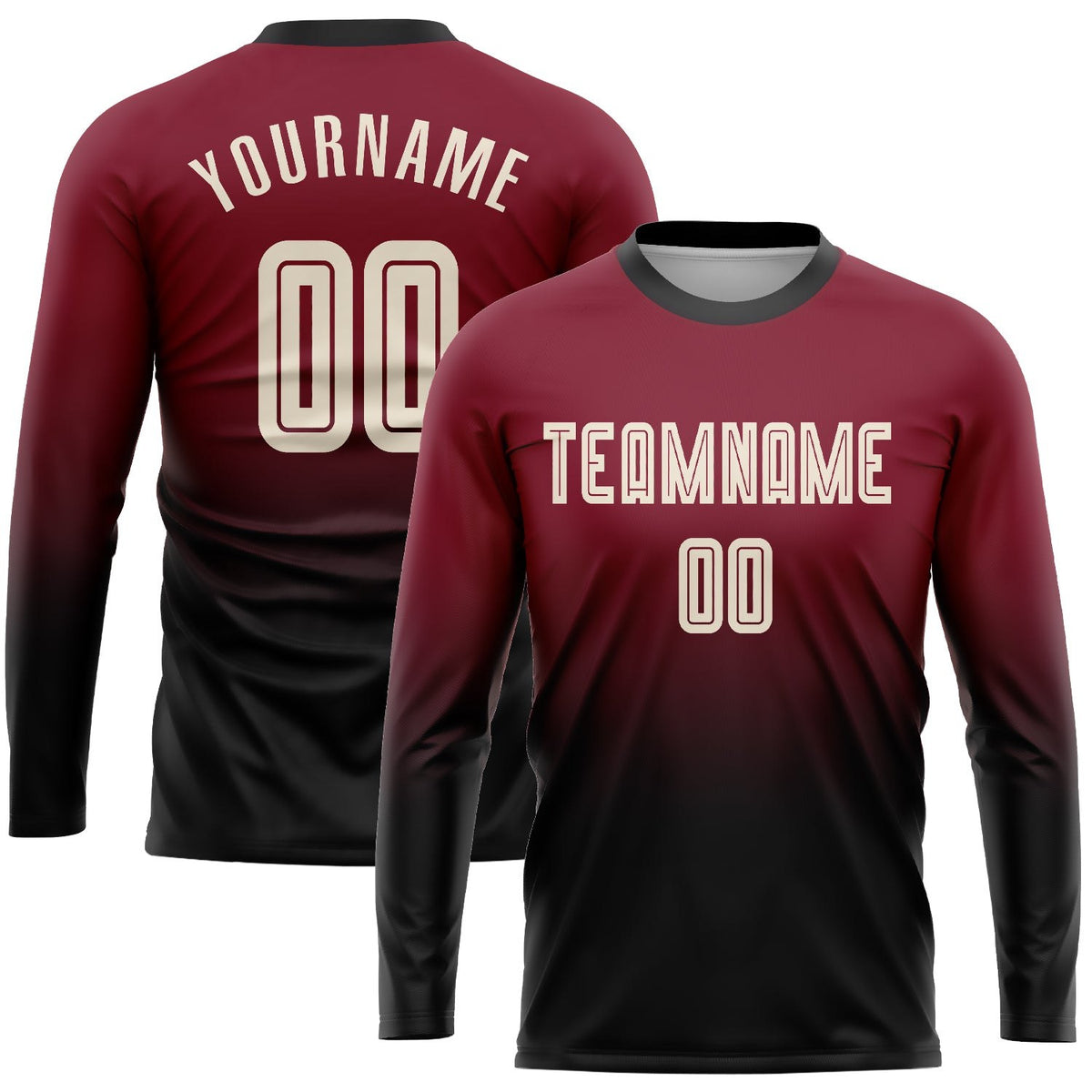 Custom Crimson Cream-Black Sublimation Long Sleeve Fade Fashion Soccer Uniform Jersey photo 1