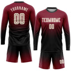 Custom Crimson Cream-Black Sublimation Long Sleeve Fade Fashion Soccer Uniform Jersey photo 2