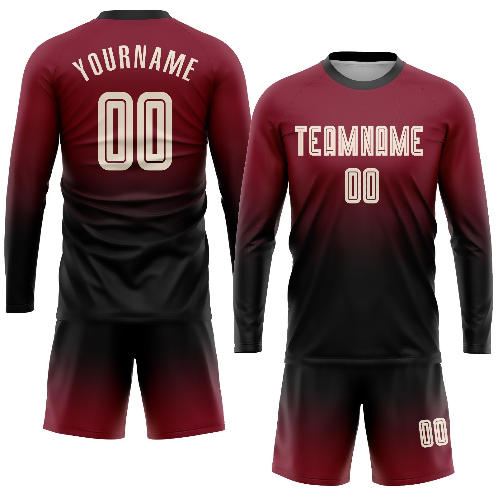 Custom Crimson Cream-Black Sublimation Long Sleeve Fade Fashion Soccer Uniform Jersey photo 2