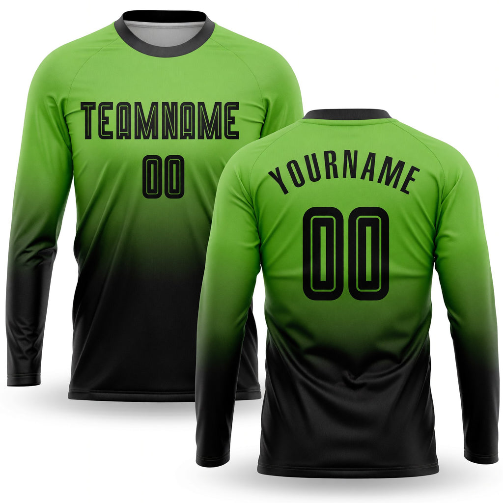 Custom Neon Green Black Sublimation Long Sleeve Fade Fashion Soccer Uniform Jersey