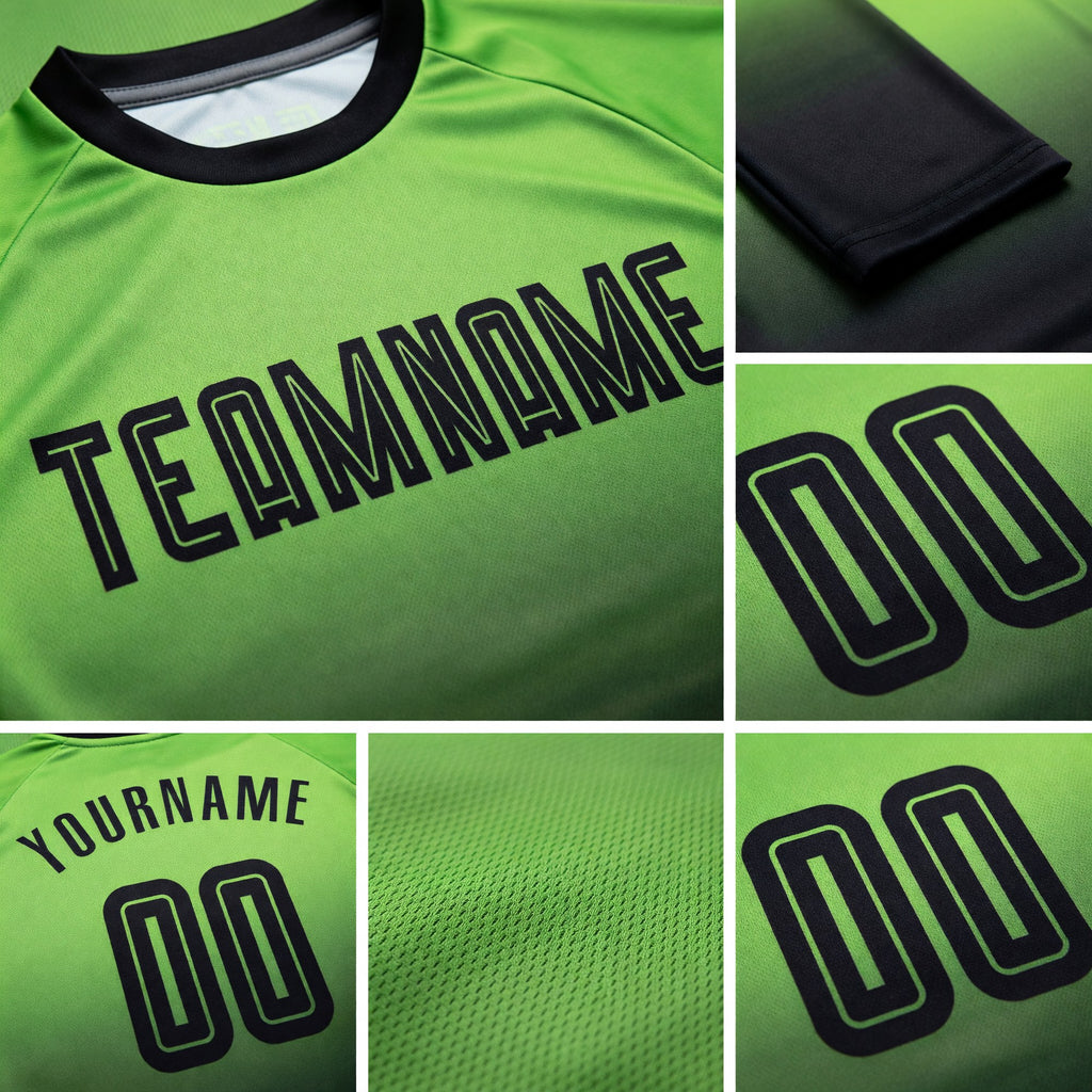 Custom Neon Green Black Sublimation Long Sleeve Fade Fashion Soccer Uniform Jersey detail
