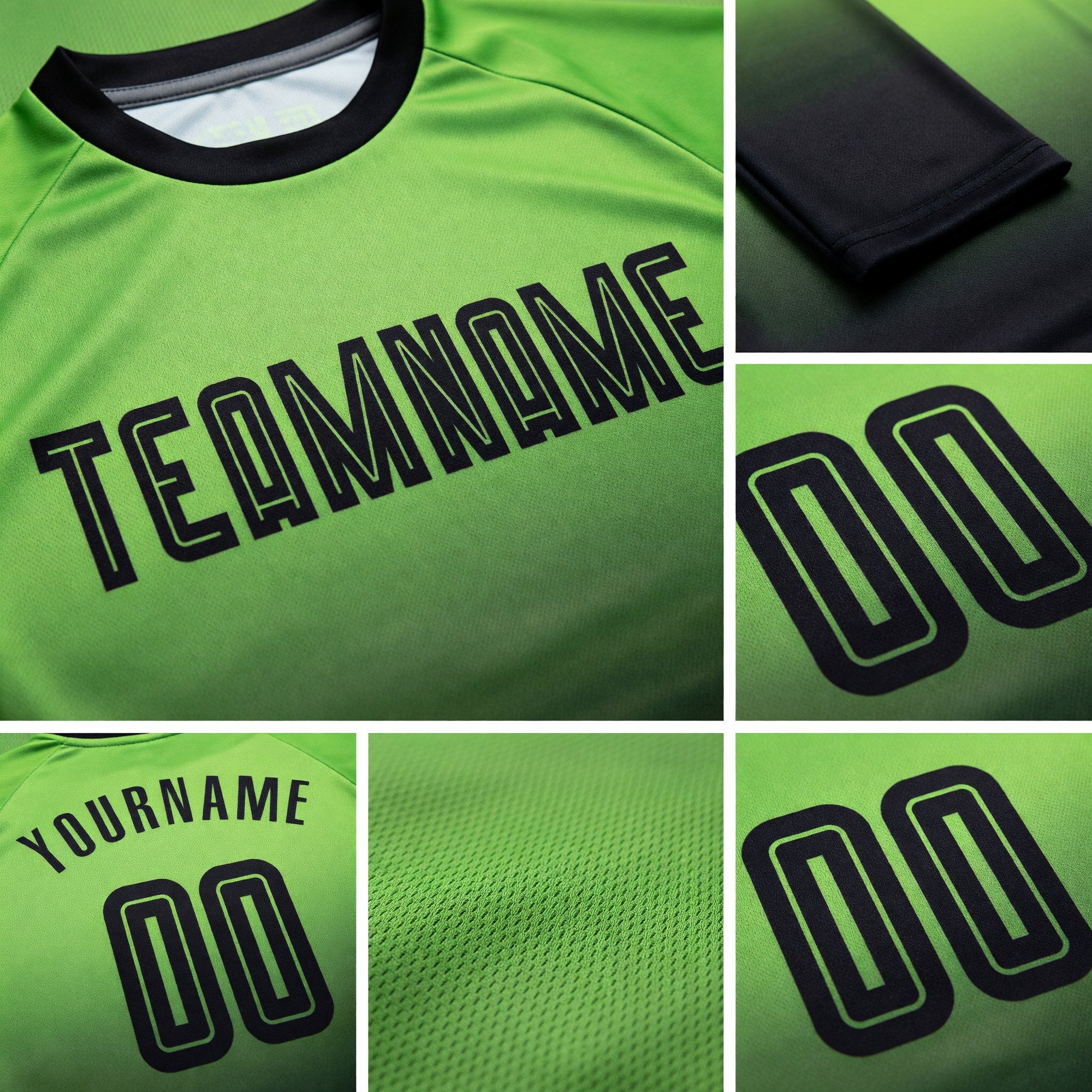 Custom Neon Green Black Sublimation Long Sleeve Fade Fashion Soccer Uniform Jersey detail