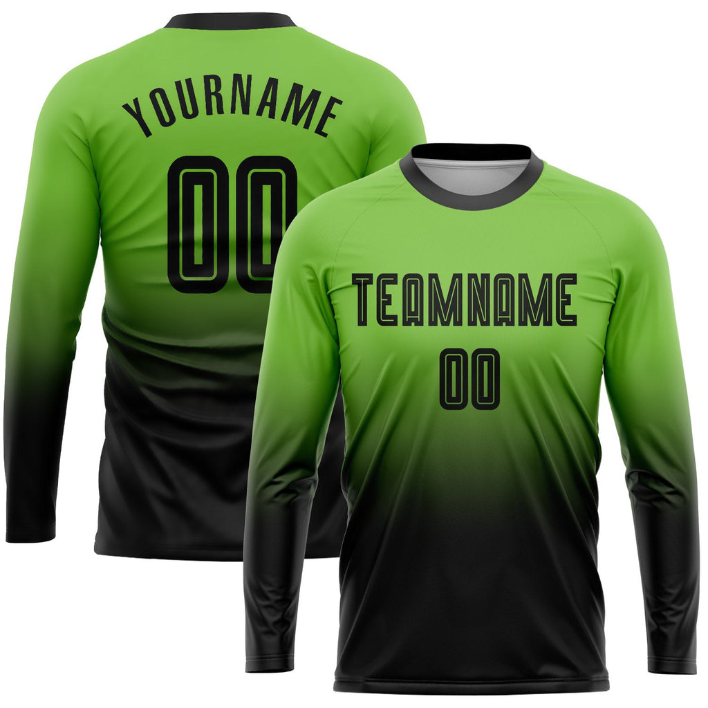 Custom Neon Green Black Sublimation Long Sleeve Fade Fashion Soccer Uniform Jersey photo 1