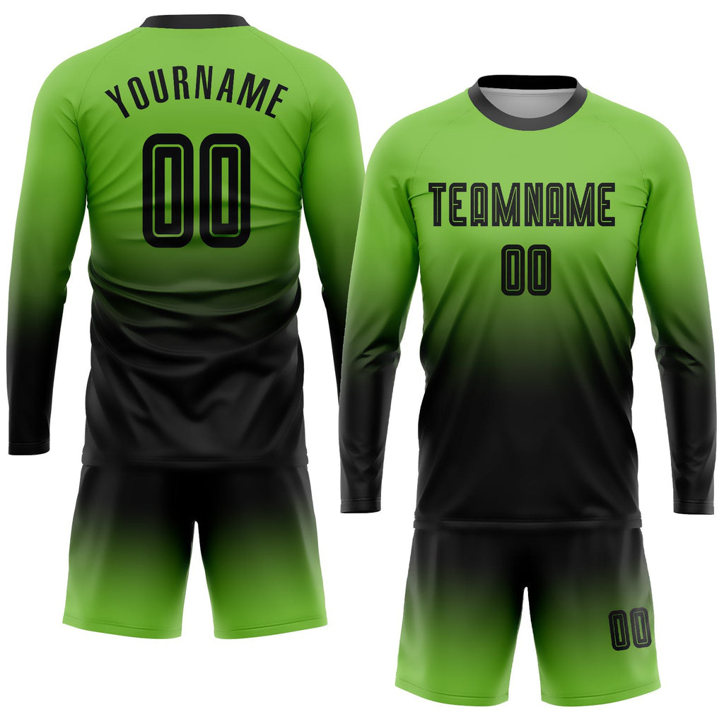 Custom Neon Green Black Sublimation Long Sleeve Fade Fashion Soccer Uniform Jersey photo 2
