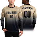 Custom Vegas Gold Black Sublimation Long Sleeve Fade Fashion Soccer Uniform Jersey worn front and back